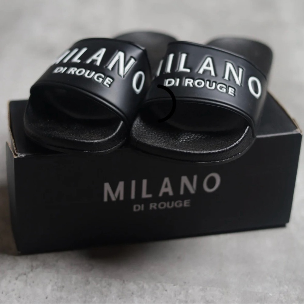 Milano Di Rouge Men's Black Logo Slide Sandals